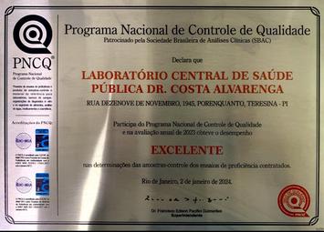 Lacen-PI recebe selo de excelência do Programa Nacional de Controle de Quallidade